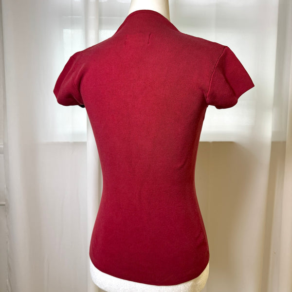 Cache Vintage Silk Keyhole Red Knit Top