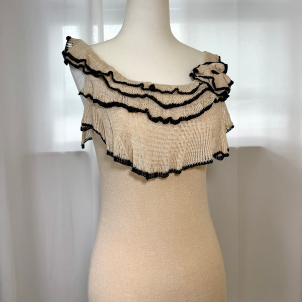 90s Style Silk Ruffle Floral Applique Top
