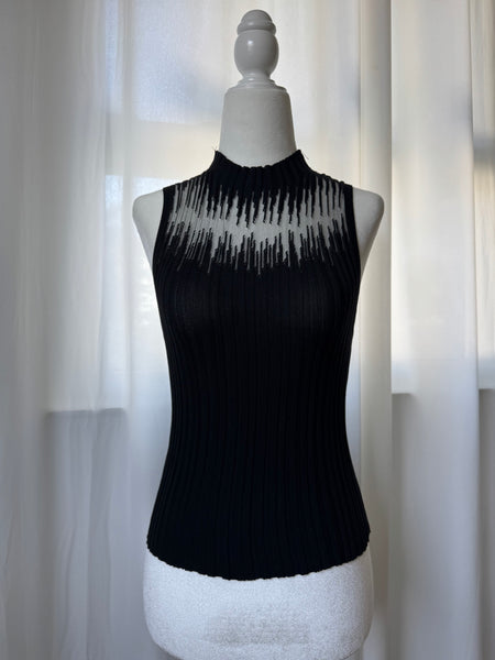 Black Dressy Top W/ Mesh Design