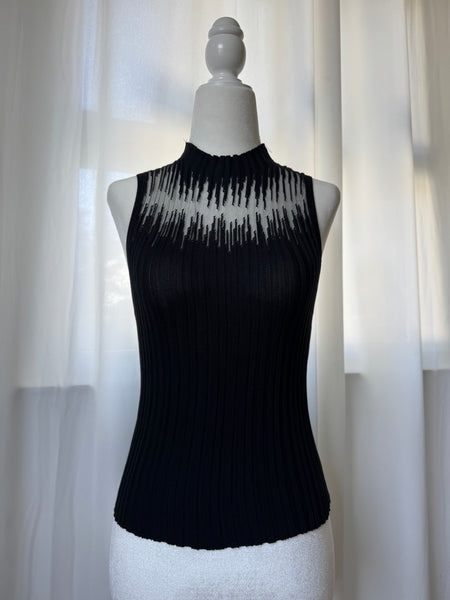 Black Dressy Top W/ Mesh Design