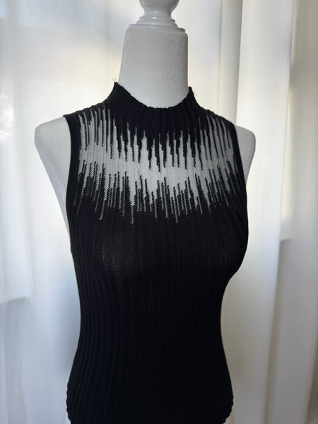 Black Dressy Top W/ Mesh Design