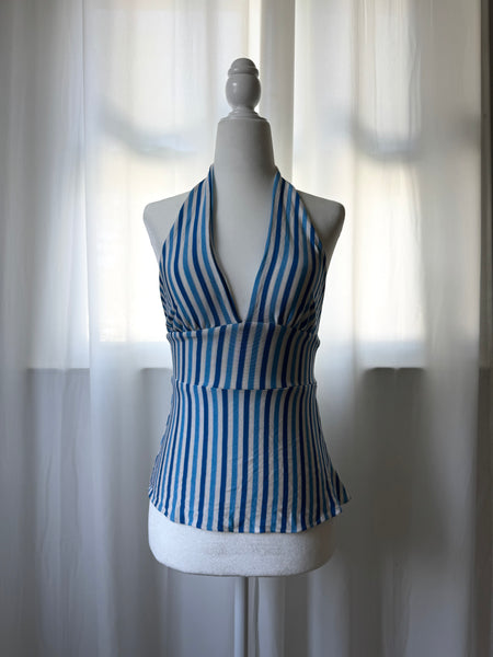 Blue & White Striped Y2K Halter