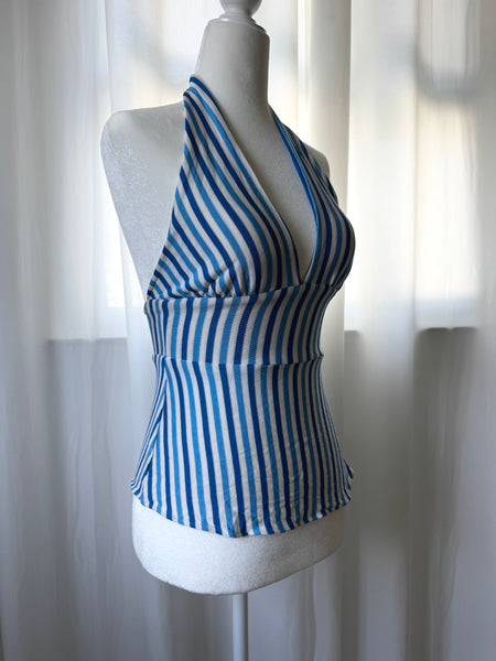 Blue & White Striped Y2K Halter