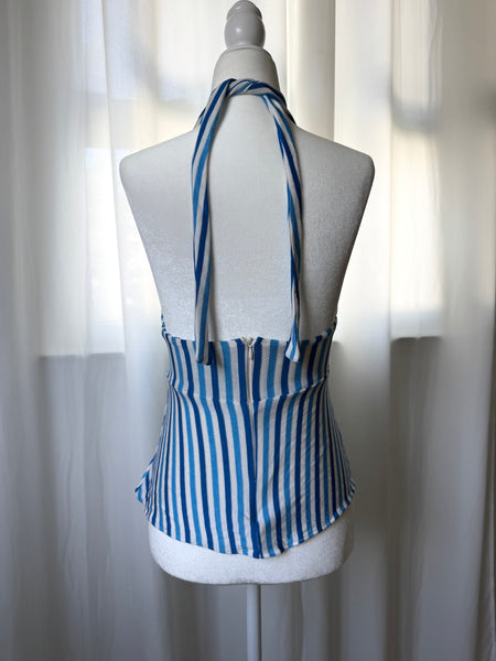 Blue & White Striped Y2K Halter