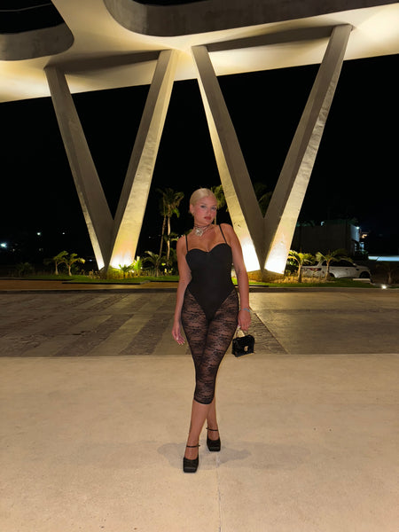 Romantic Lace Black Capri Romper