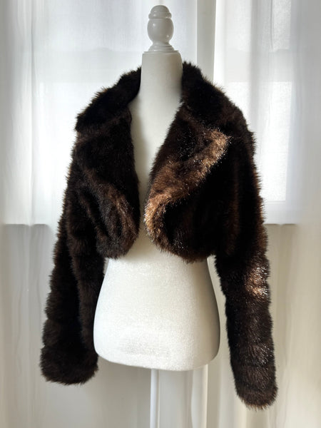 Faux Fur Vintage Cropped Brown Jacket&nbsp;
