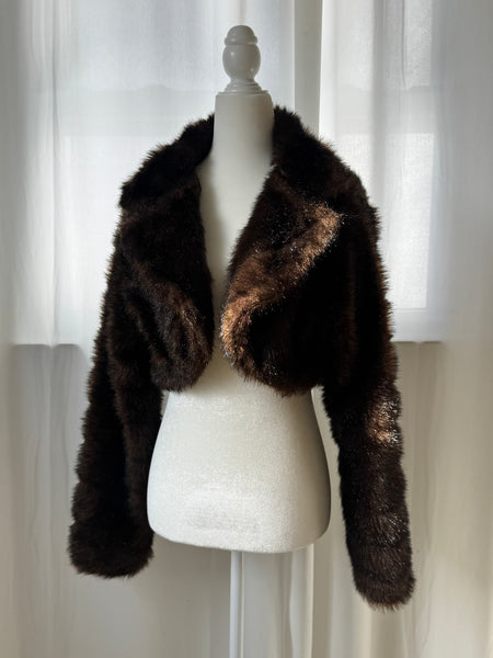 Faux Fur Vintage Cropped Brown Jacket&nbsp;