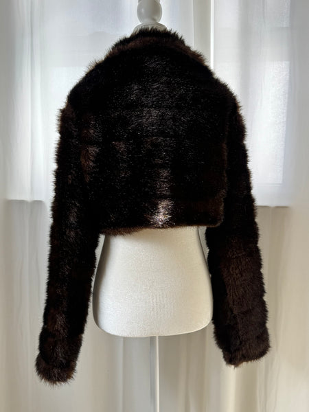 Faux Fur Vintage Cropped Brown Jacket&nbsp;