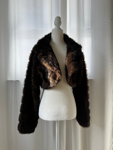 Faux Fur Vintage Cropped Brown Jacket&nbsp;