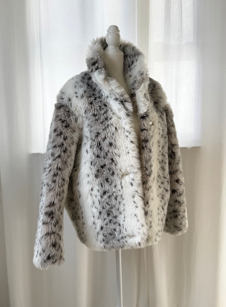 Black & White Vintage Faux Fur Animal Print Coat