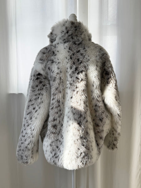Black & White Vintage Faux Fur Animal Print Coat