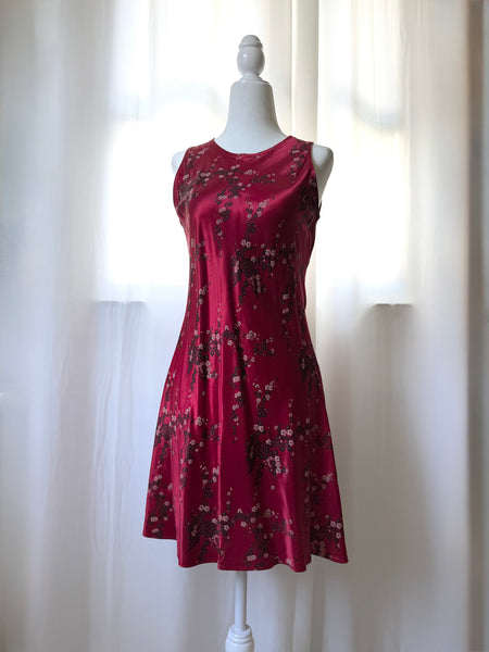 Satin Red Cheongsam Vintage Dress