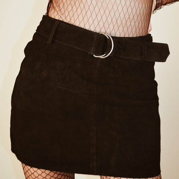 Black Suede High Waisted Skirt (S)
