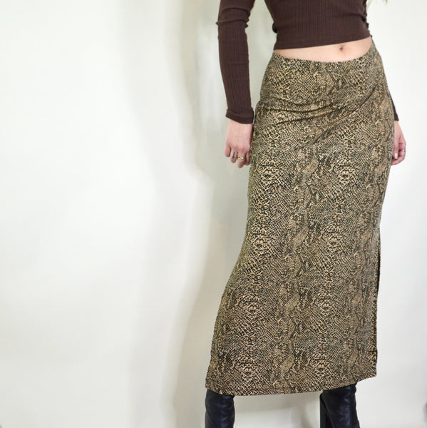 90s Snakeskin Print Maxi Skirt