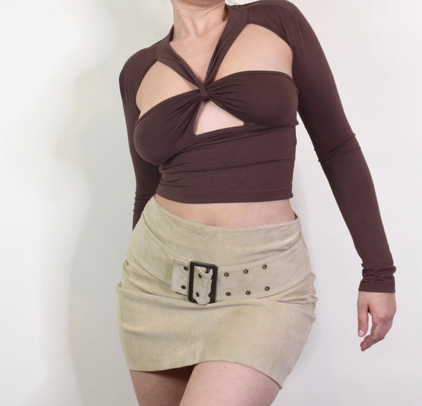 Beige Suede Leather Y2K Skirt