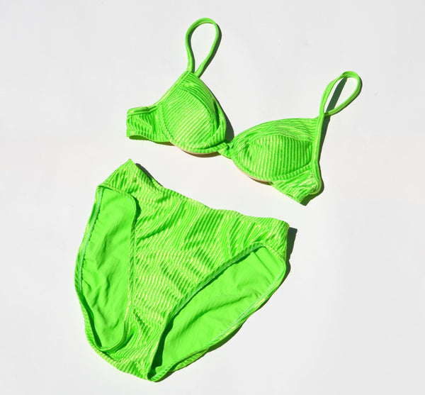 Vintage Victoria's Secret Lime Green Ribbed Swim Set