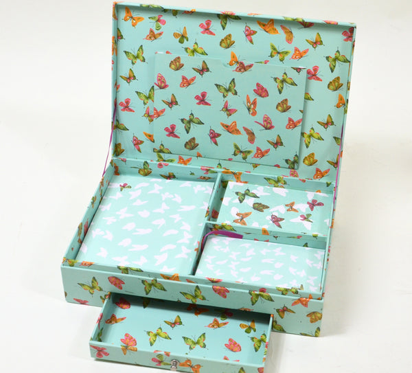 Sea-foam Green Vintage Butterfly Stationary Matching Box Set