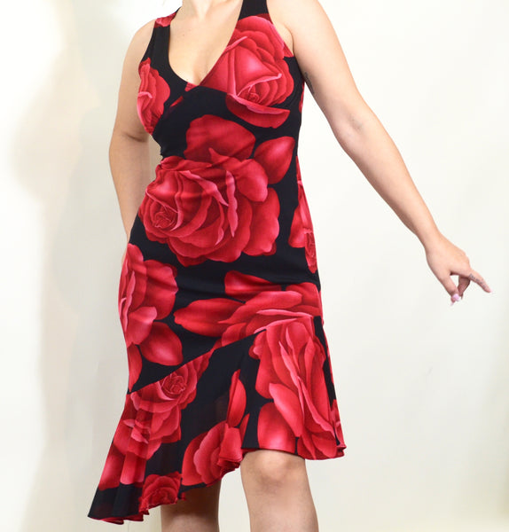 Y2K Carrie Bradshaw Rose Print Midi Dress