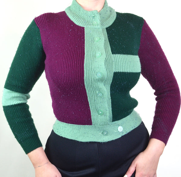 70s Style Vintage Color Block Sweater