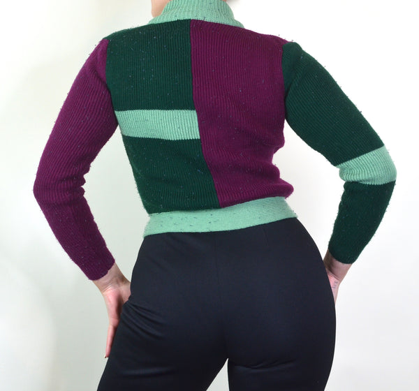 70s Style Vintage Color Block Sweater