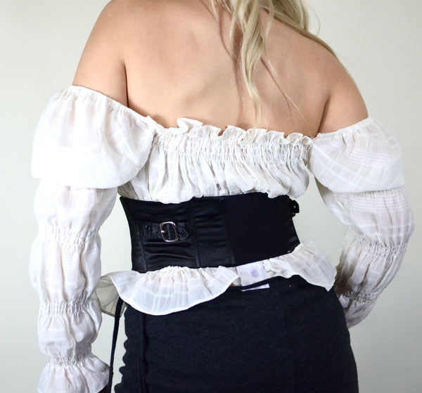 White Ruched Milkmaid Top
