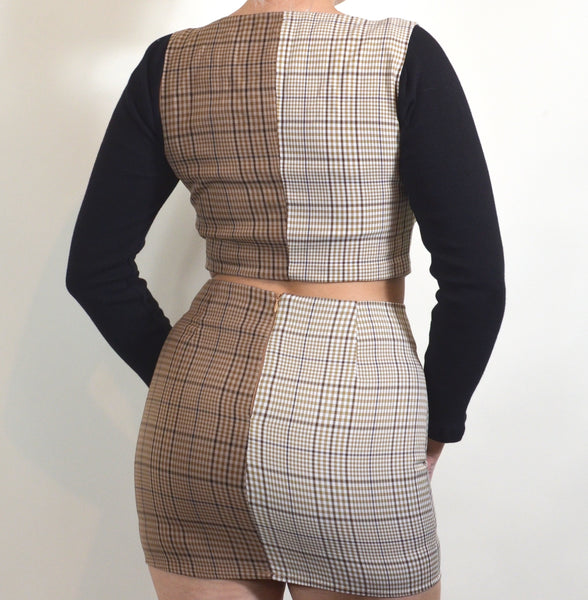 90s Style Plaid Two Piece Vest & Skirt Set
