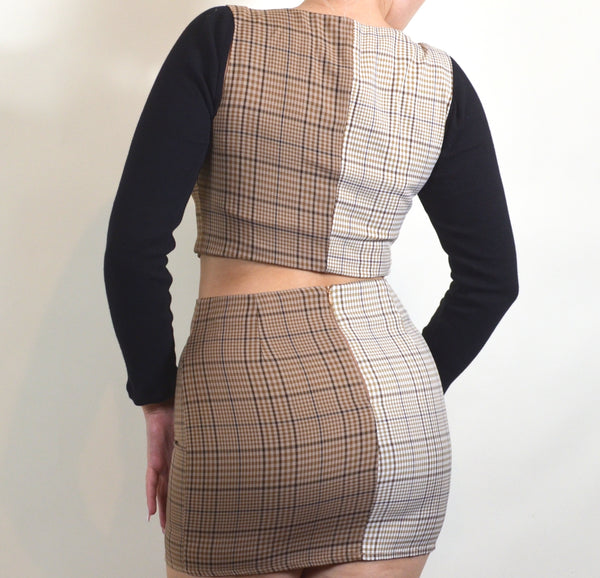 90s Style Plaid Two Piece Vest & Skirt Set