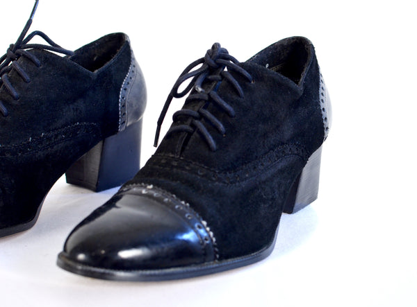 60s Black Suede & Vinyl Heeled Shoes