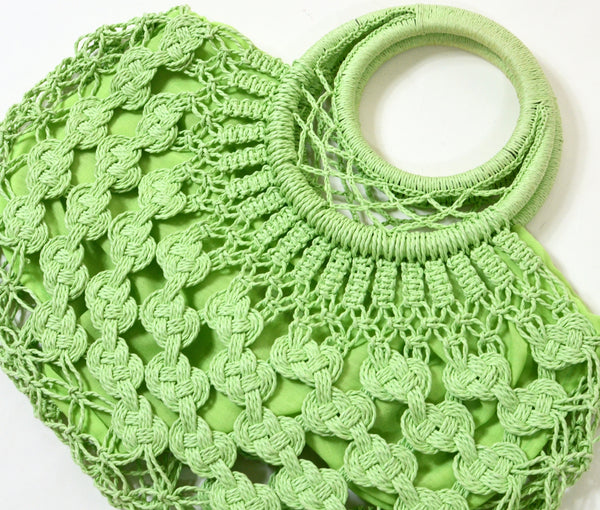 Green Y2K Crochet Beachy Handbag