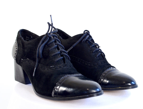60s Black Suede & Vinyl Heeled Shoes