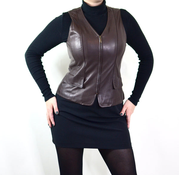 Brown Leather 90s Vest