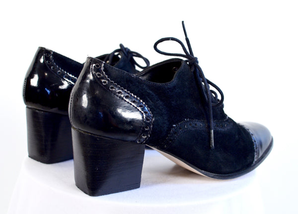 60s Black Suede & Vinyl Heeled Shoes
