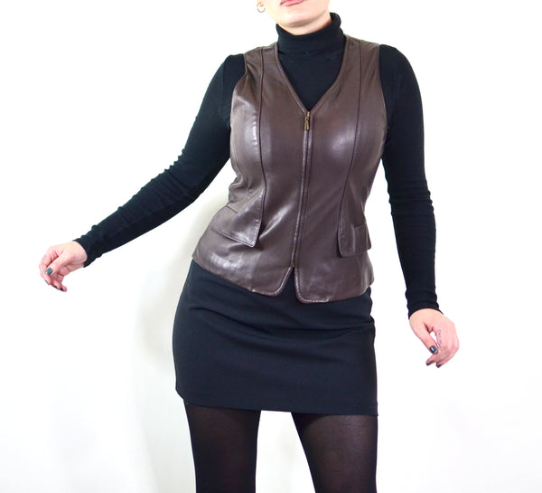 Brown Leather 90s Vest