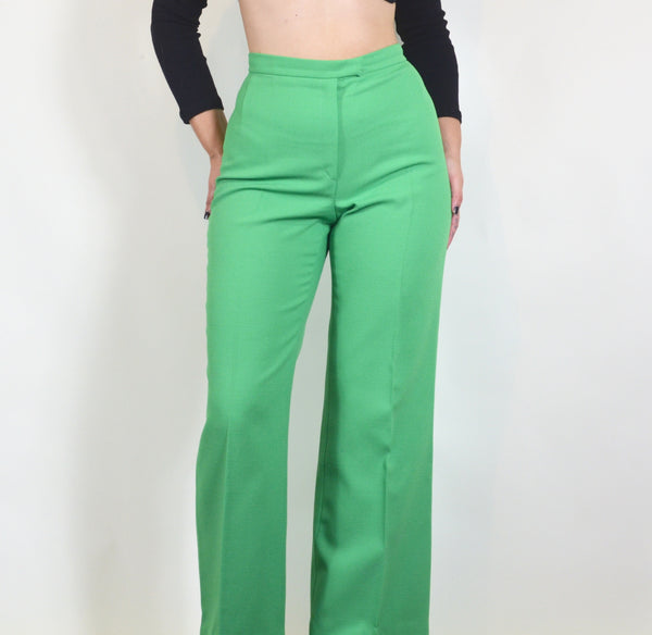 Vintage 70s Style Green High Waisted Dress Pants