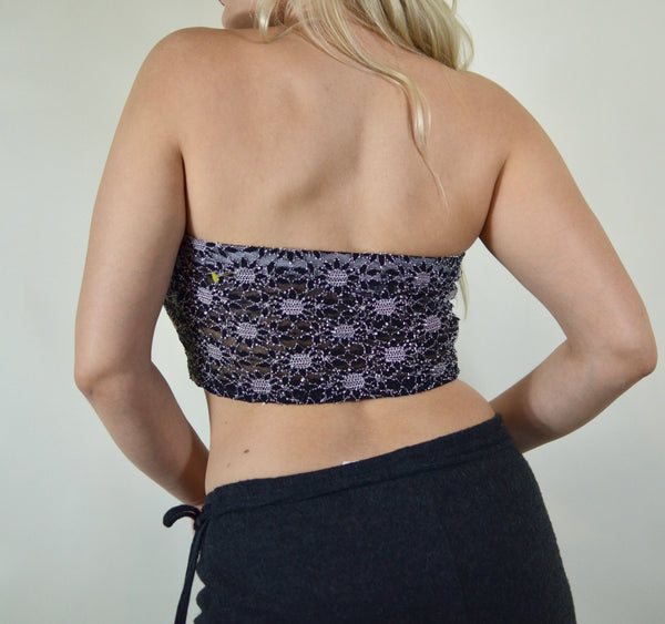 90s Sparkly Metallic & Lace Floral Tube Top