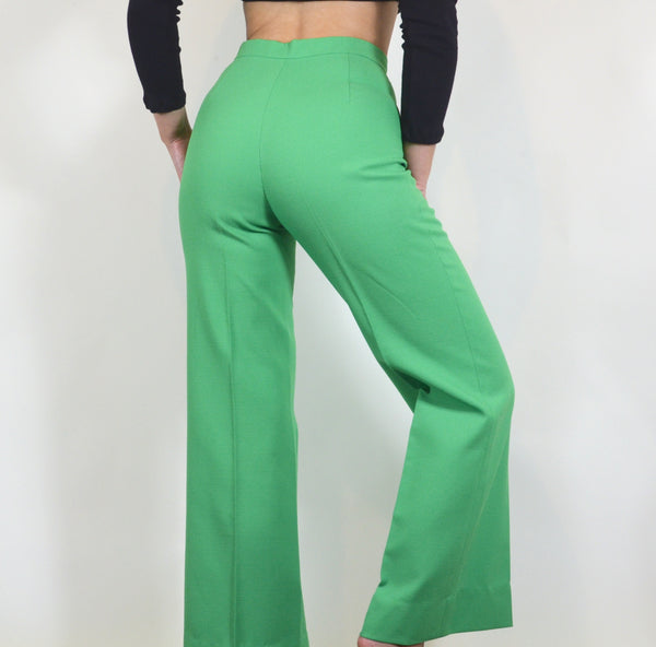 Vintage 70s Style Green High Waisted Dress Pants