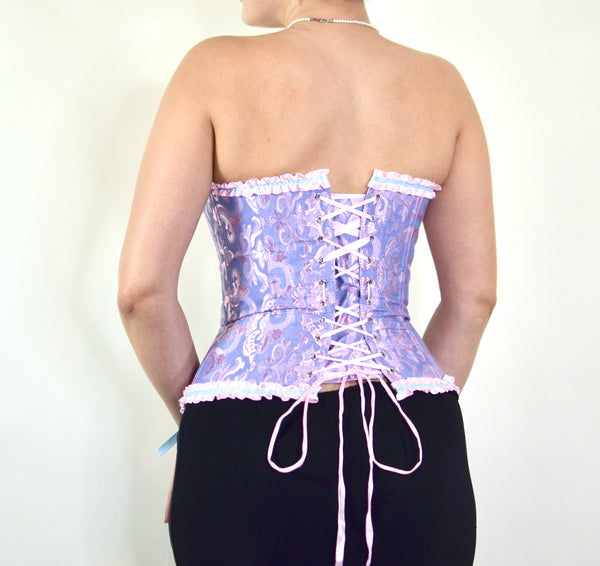Baby Blue & Pink Satin 1800s Victorian Style Bustier