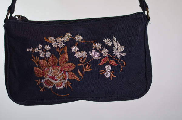 90s Vintage Floral Embroidered Baguette Purse