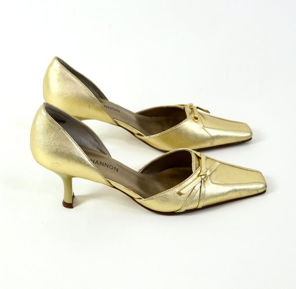 90s Y2K Gold Kitten Heels With Bow
