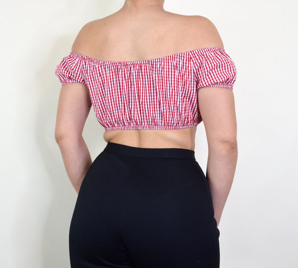 Red & White Gingham Print Off The Shoulder Top