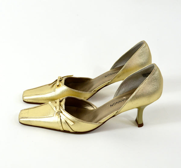 90s Y2K Gold Kitten Heels With Bow