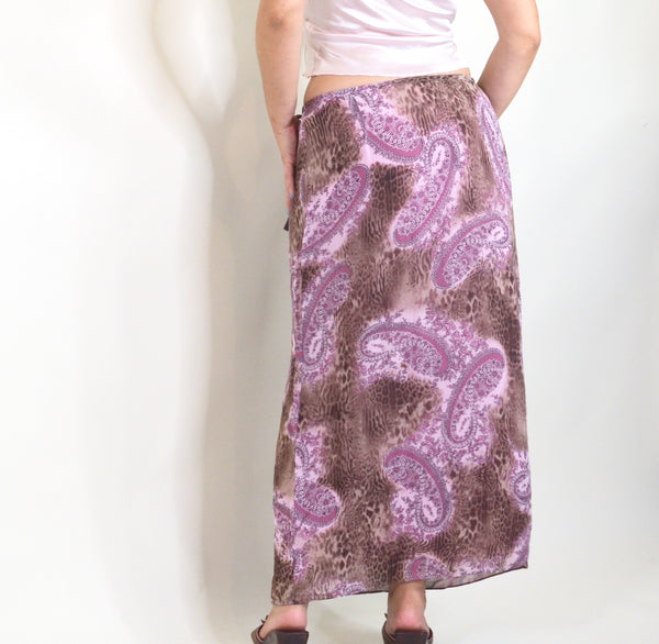 Paisley & Cheetah Print Y2K Maxi Wrap Skirt