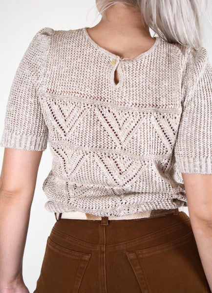 Beige Vintage Knitted Short Sleeve Top (M/L)