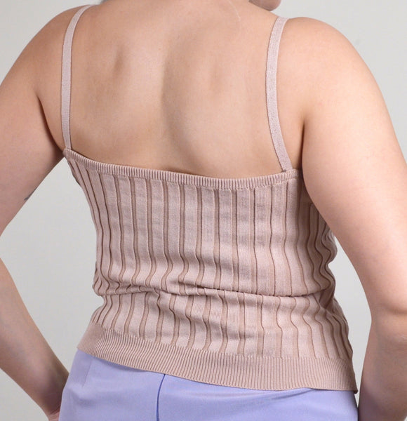 Beige Ribbed Knit Tank Top