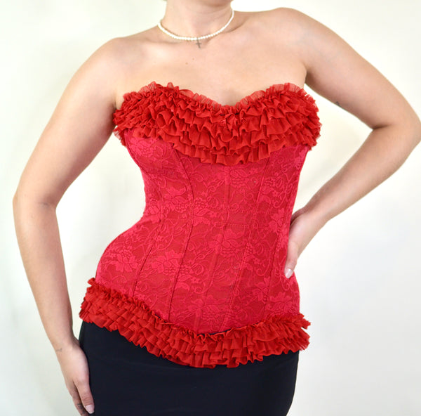 Red Frilly 1800s Style Vintage Bustier