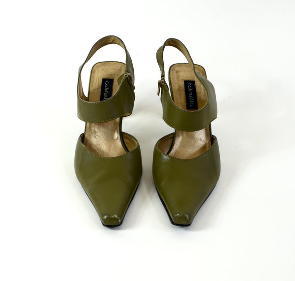 Cut Out 90s Olive Pointed Toe Heels