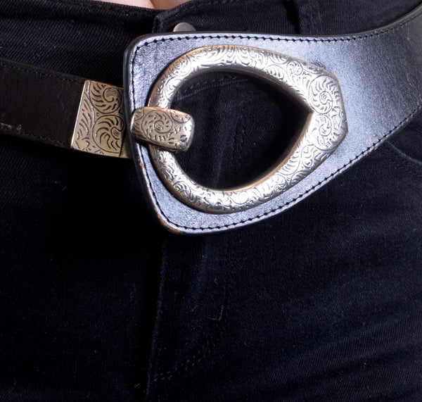 70s Style Vintage Hook Up Silver Buckle Belt