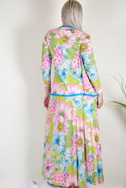 1960s Style Floral Two Piece Skirt & Cardigan Set (L)