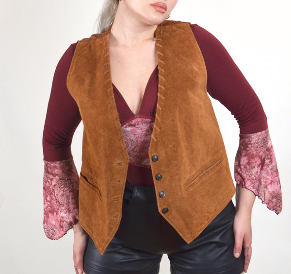 1970s Style Vintage Brown Suede Leather Vest (S)