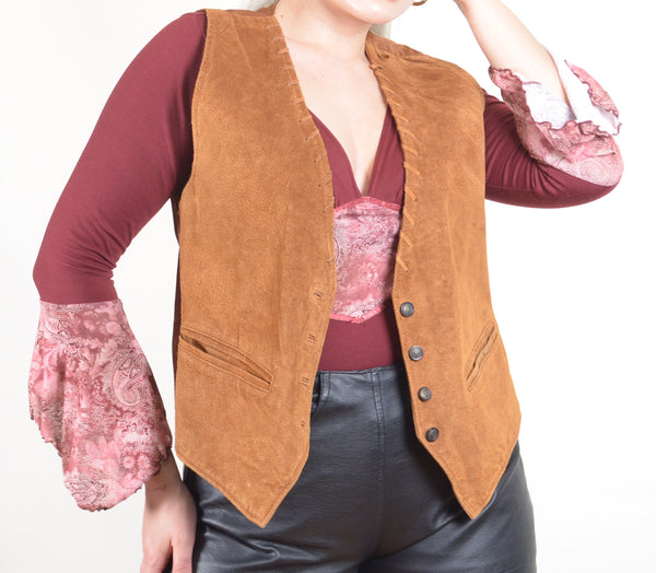 1970s Style Vintage Brown Suede Leather Vest (S)